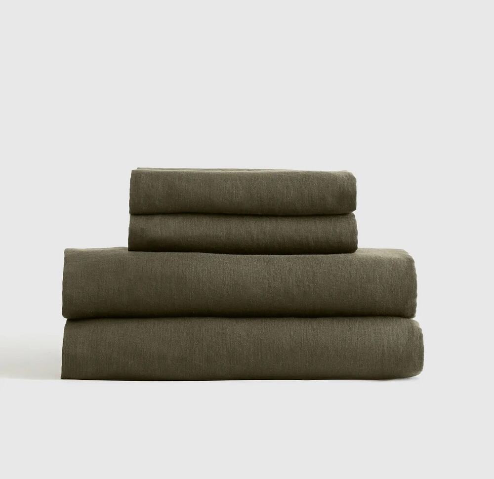 Quince Cal King European Linen Sheet Set Dusty Olive Green  NWOT
